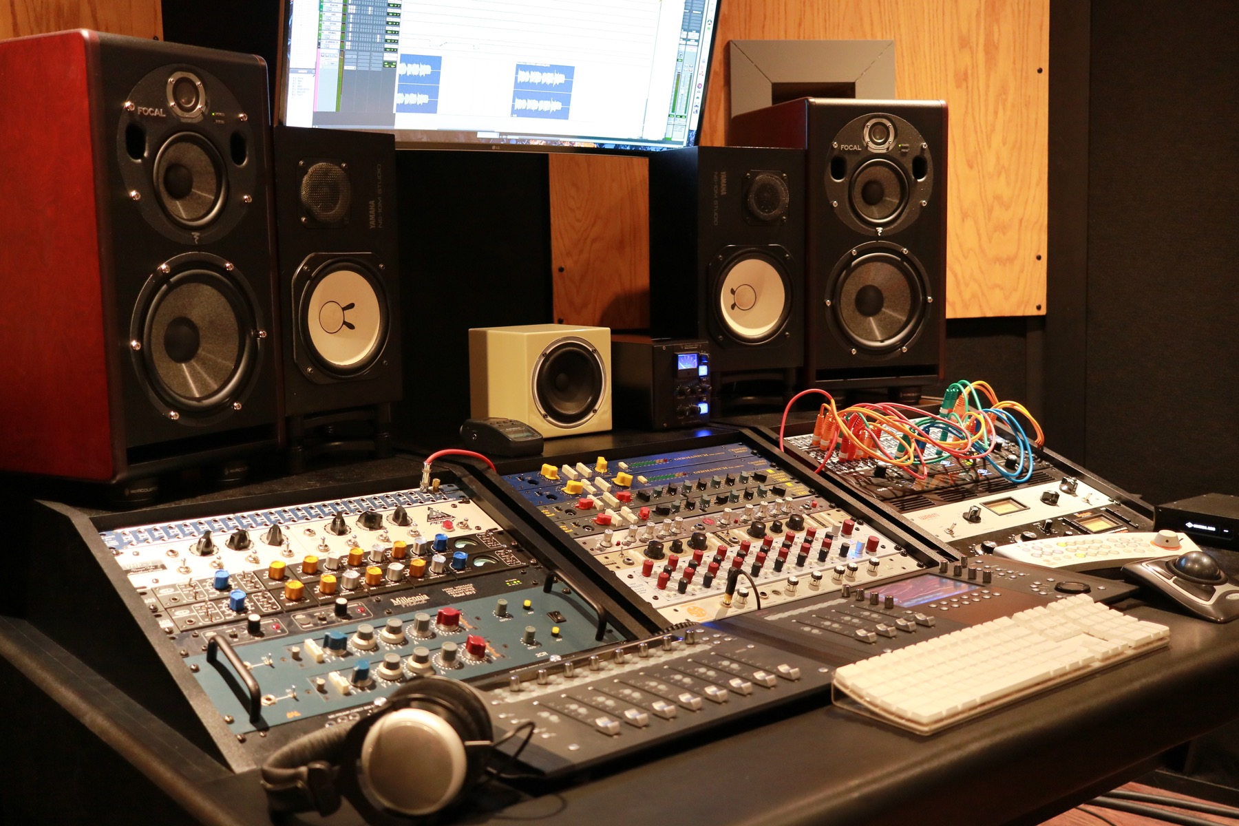 Sum & Difference mixing console and studio monitors